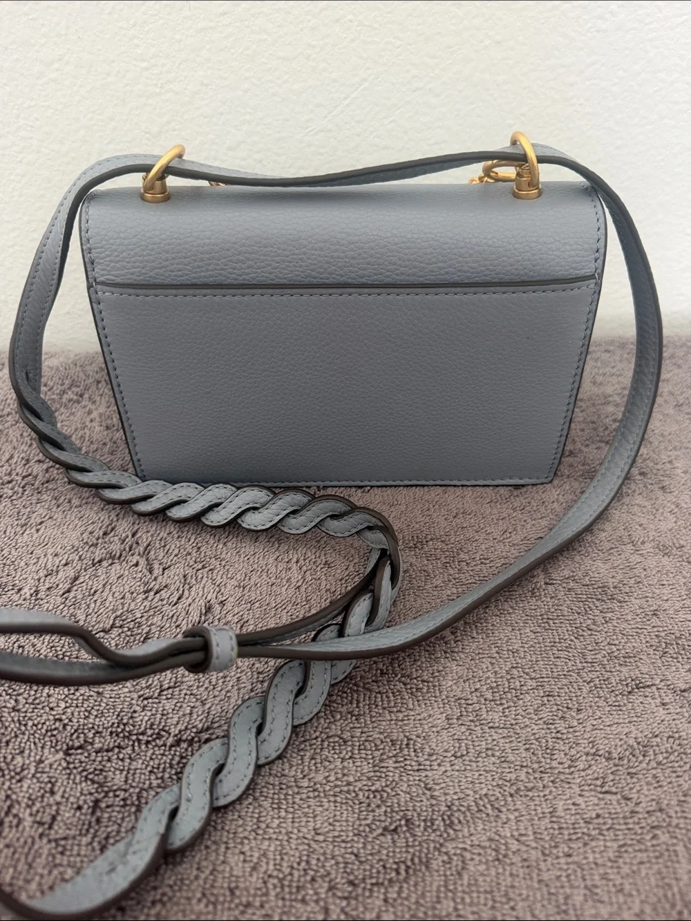 ✨Tory Burch ✨Gray Fleming Mini Crossbody with Gold Hardware in grey blue